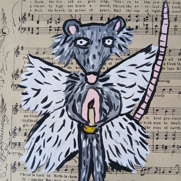 Angel Possum Painting Folk Art Mixed Media - Picture 7 of 8